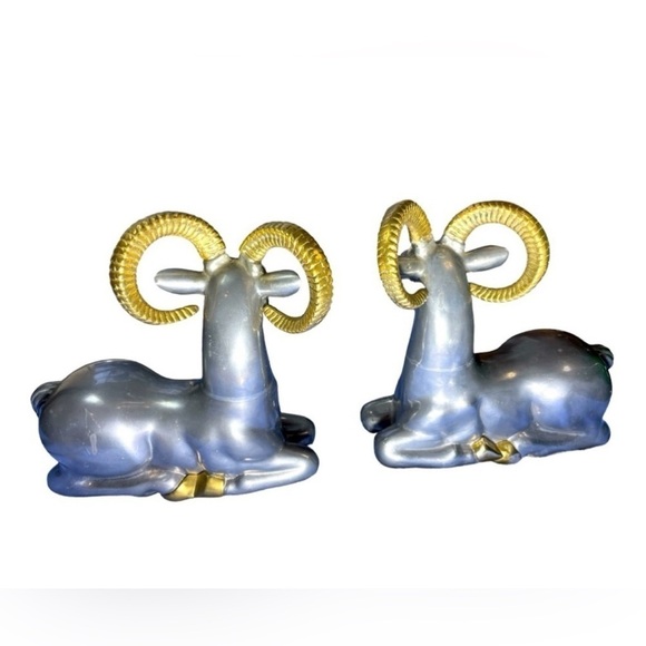 MCM Ram Bookends Sculpture /Brass and Pewter heavy Home Decor Anthony Redmile - Picture 4 of 13
